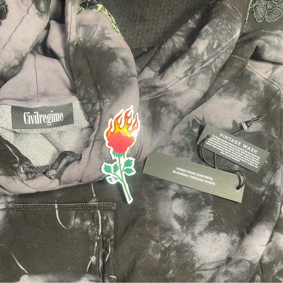 BNWT CIVIL REGIME BLACK ROSE HOODIE NIGHT FOG WASH LARGE MENS UNISEX PRICE FIRM - Picture 11 of 16